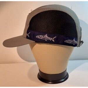 Vintage Gray Black Columbia 5 Panel Mesh Sides Fish Pattern Athletic Hat Cap